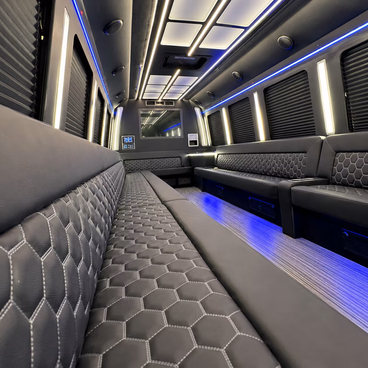 bridal party buses from getting ready to the ceremony in detroit