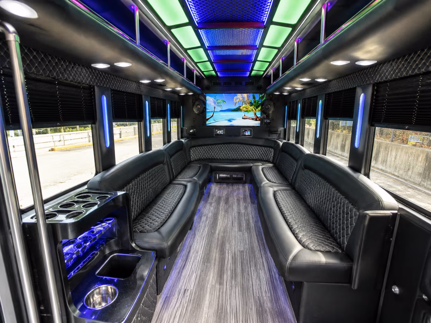 detroit 18 passenger party bus inside