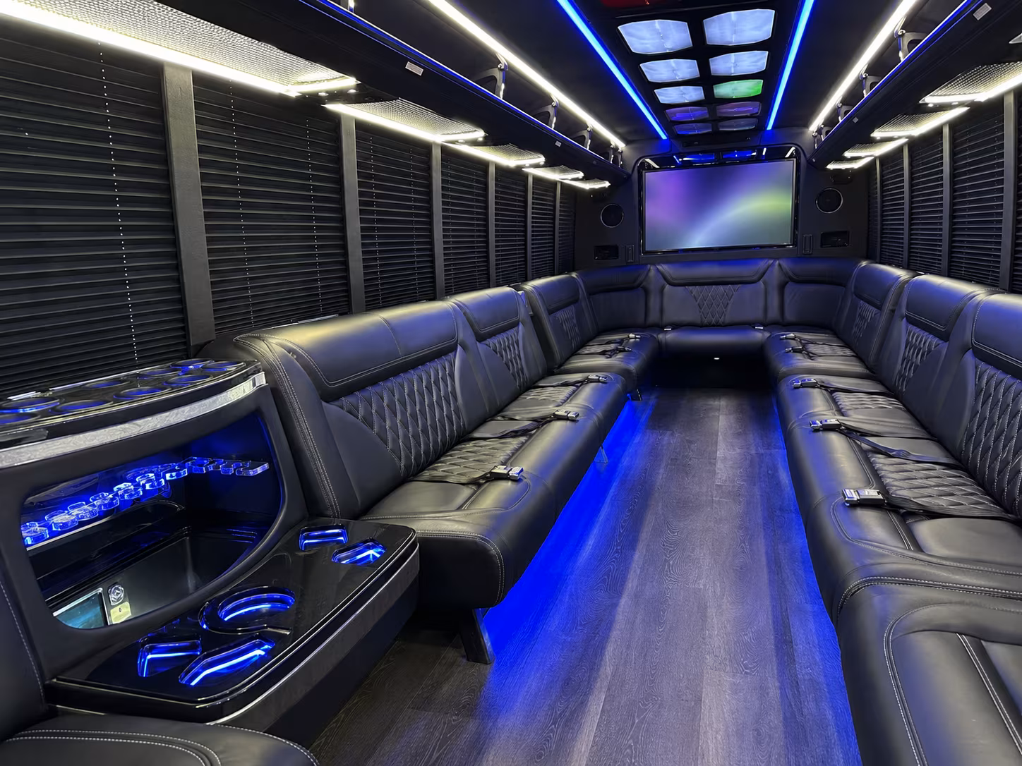 detroit 20 passenger party bus inside