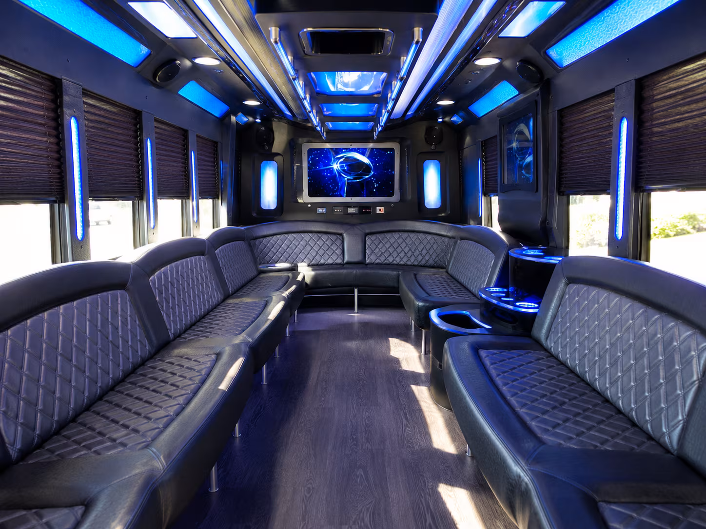 detroit 28 passenger party bus inside